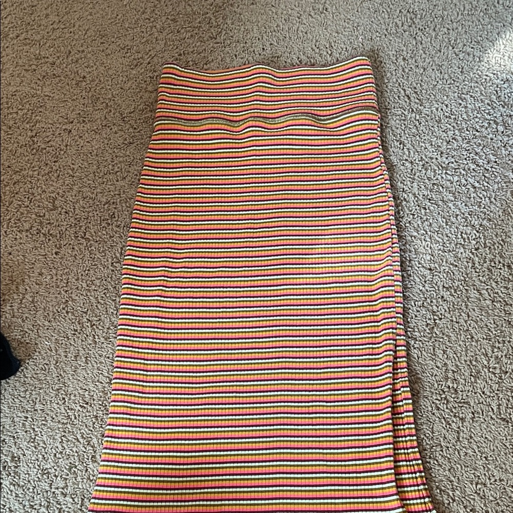 aerie Striped Ribbed Midi Skirt in Pink, Yellow, Green, Black